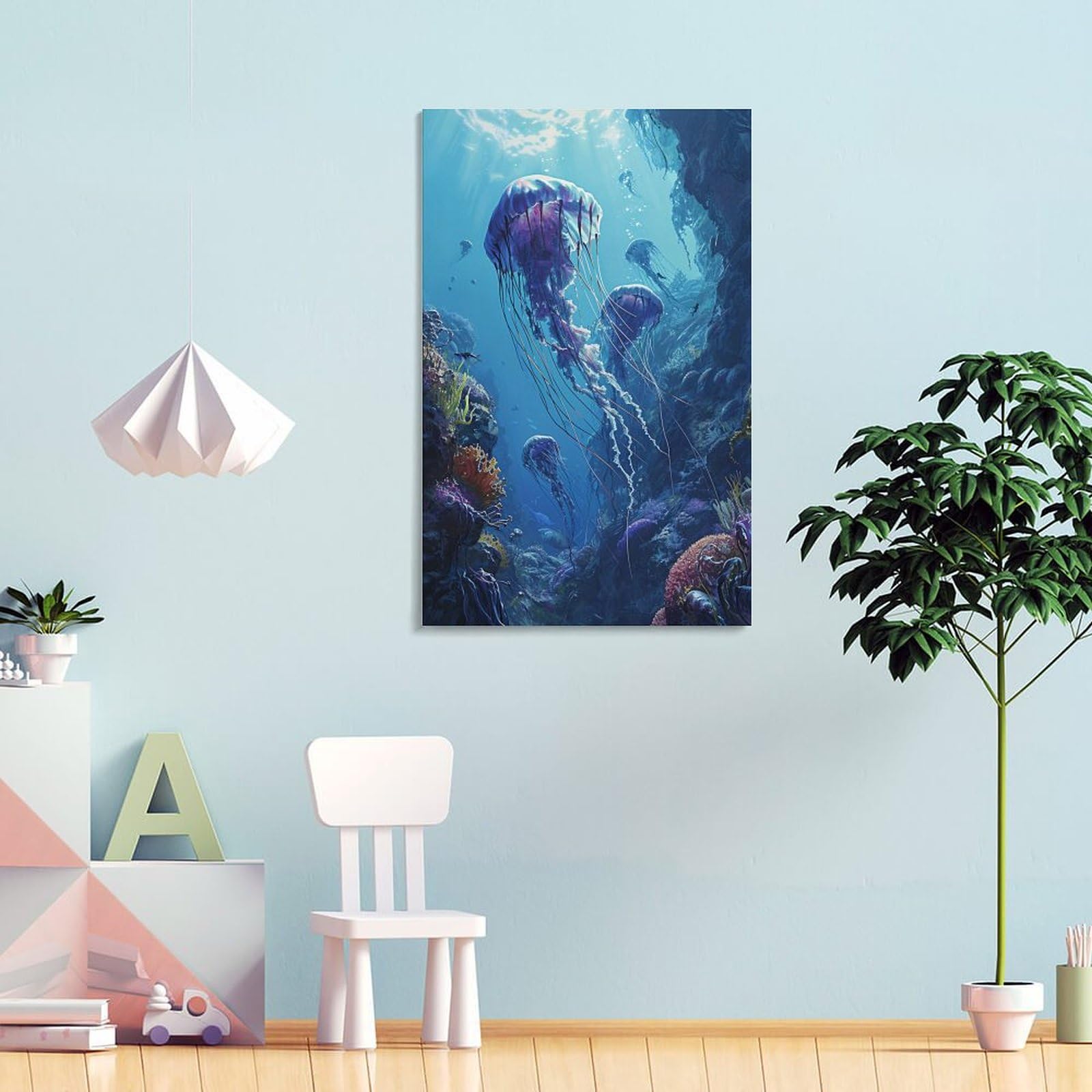 Amazon.co.jp: 絵画 海底のサンゴの中のクラゲ アートパネル ポスター